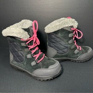 Columbia Hiking Snow Boots Ice Maiden Winter Omni Grip Waterproof Black Pink